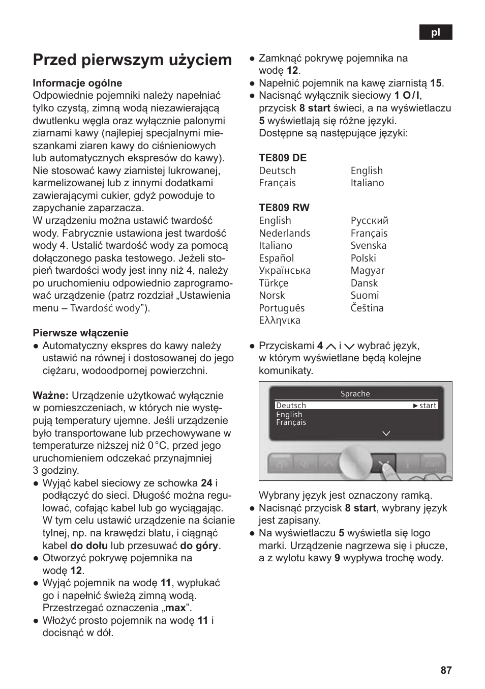 Przed pierwszym użyciem | Siemens TE809201RW User Manual | Page 91 / 176