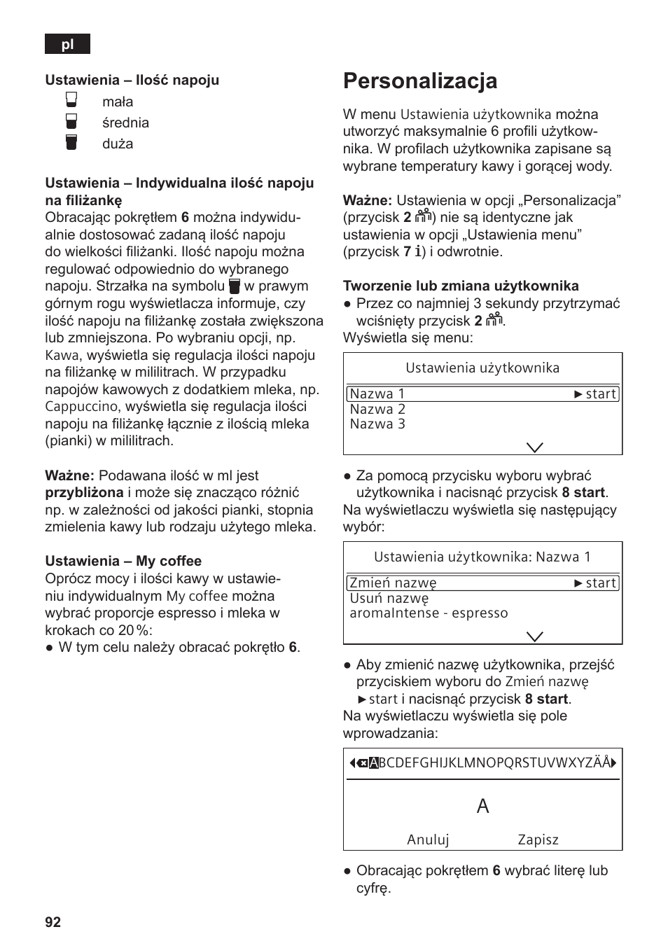 Personalizacja | Siemens TE809201RW User Manual | Page 96 / 176