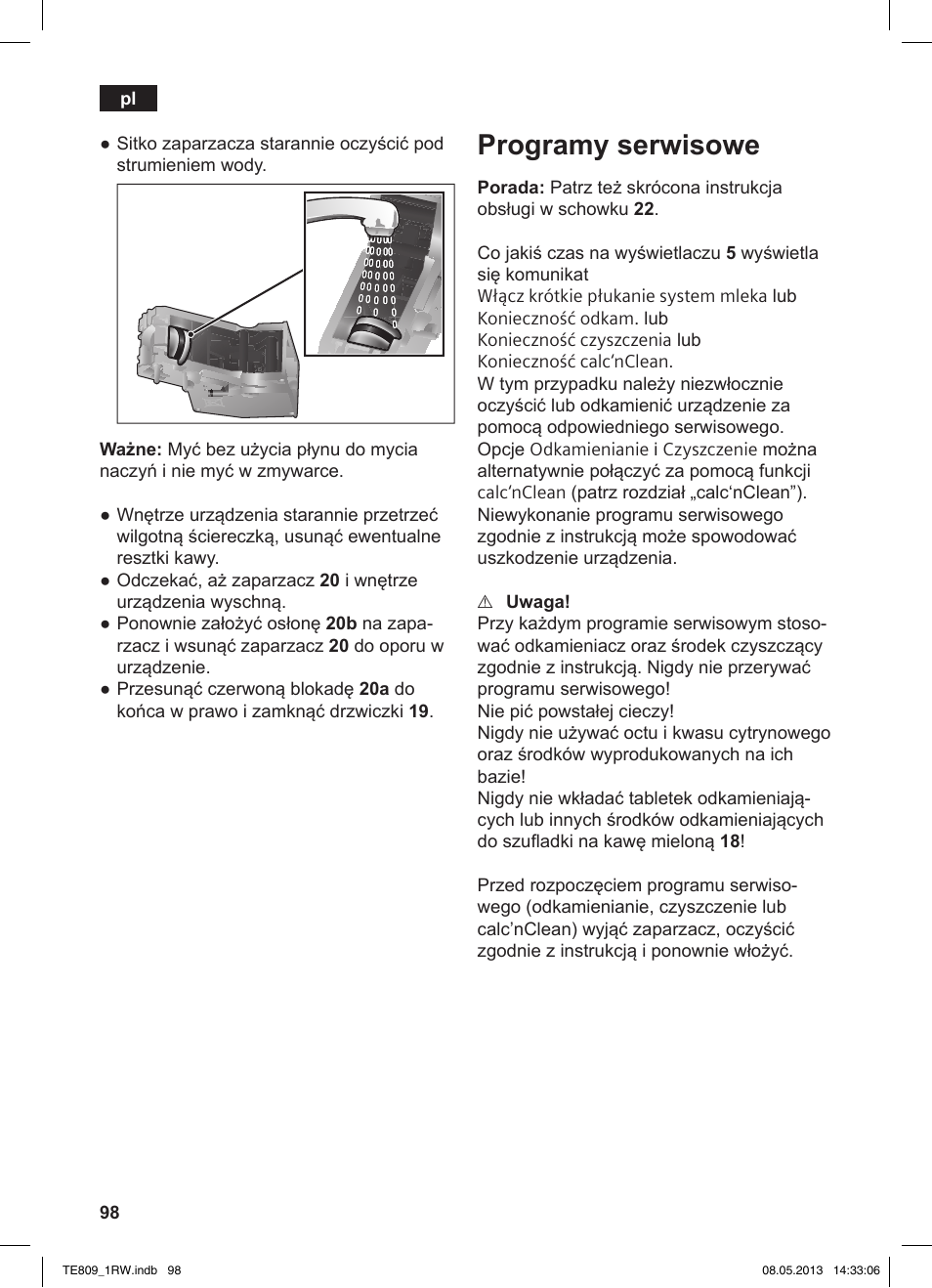 Programy serwisowe | Siemens TE809201RW User Manual | Page 102 / 172