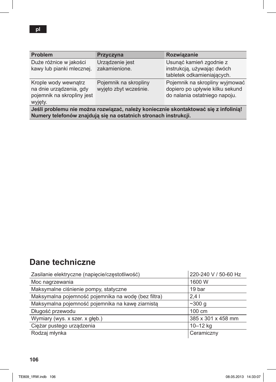 Dane techniczne | Siemens TE809201RW User Manual | Page 110 / 172