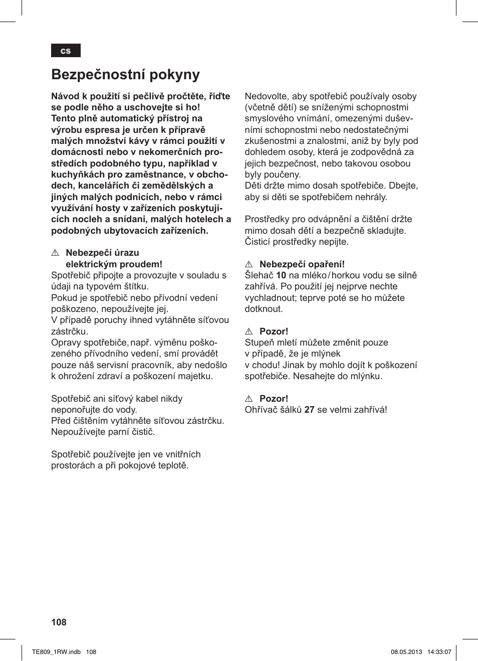 Bezpečnostní pokyny | Siemens TE809201RW User Manual | Page 112 / 172