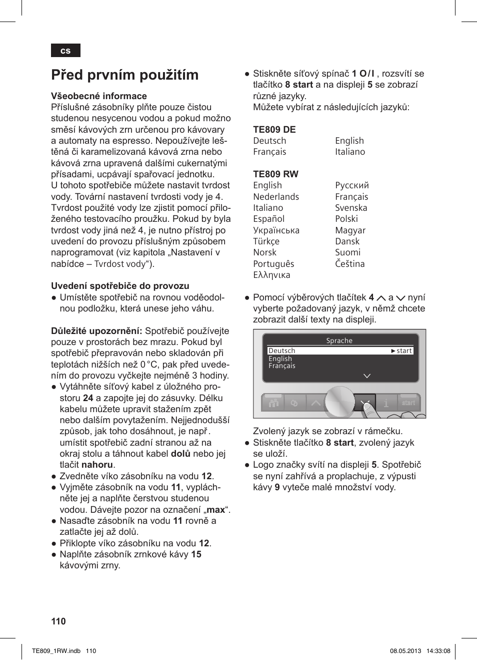 Před prvním použitím | Siemens TE809201RW User Manual | Page 114 / 172