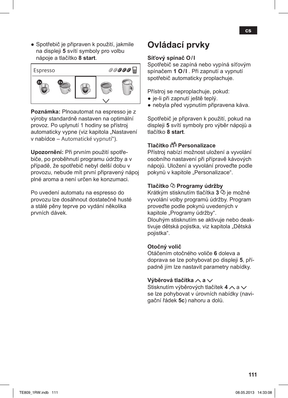 Ovládací prvky | Siemens TE809201RW User Manual | Page 115 / 172