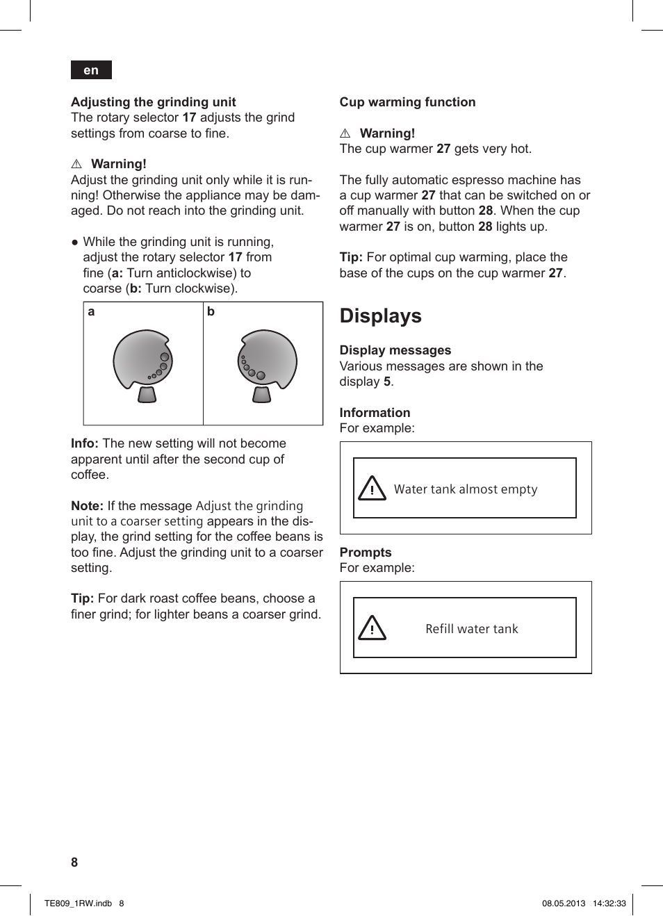 Displays | Siemens TE809201RW User Manual | Page 12 / 172