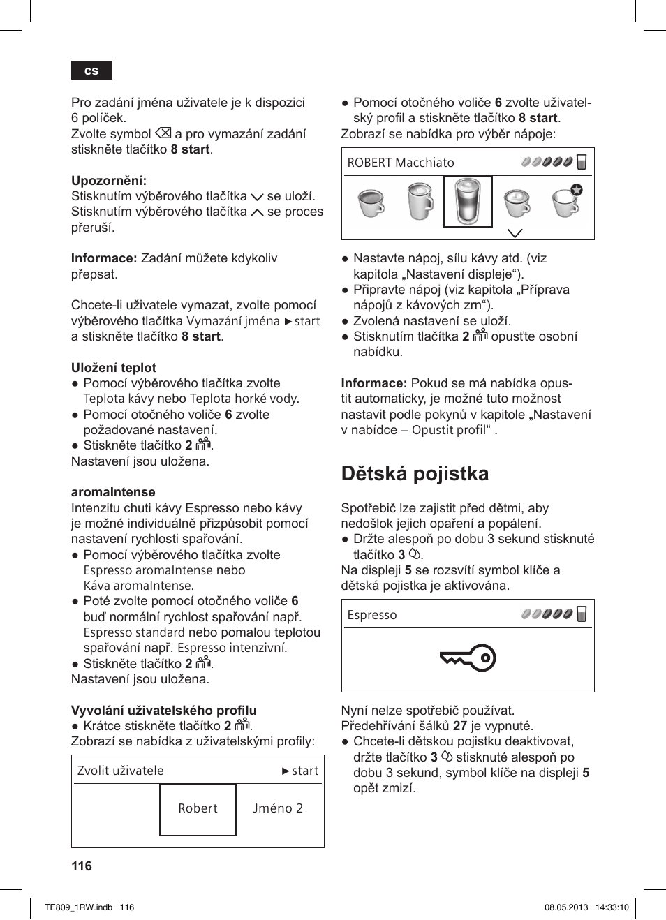 Dětská pojistka | Siemens TE809201RW User Manual | Page 120 / 172