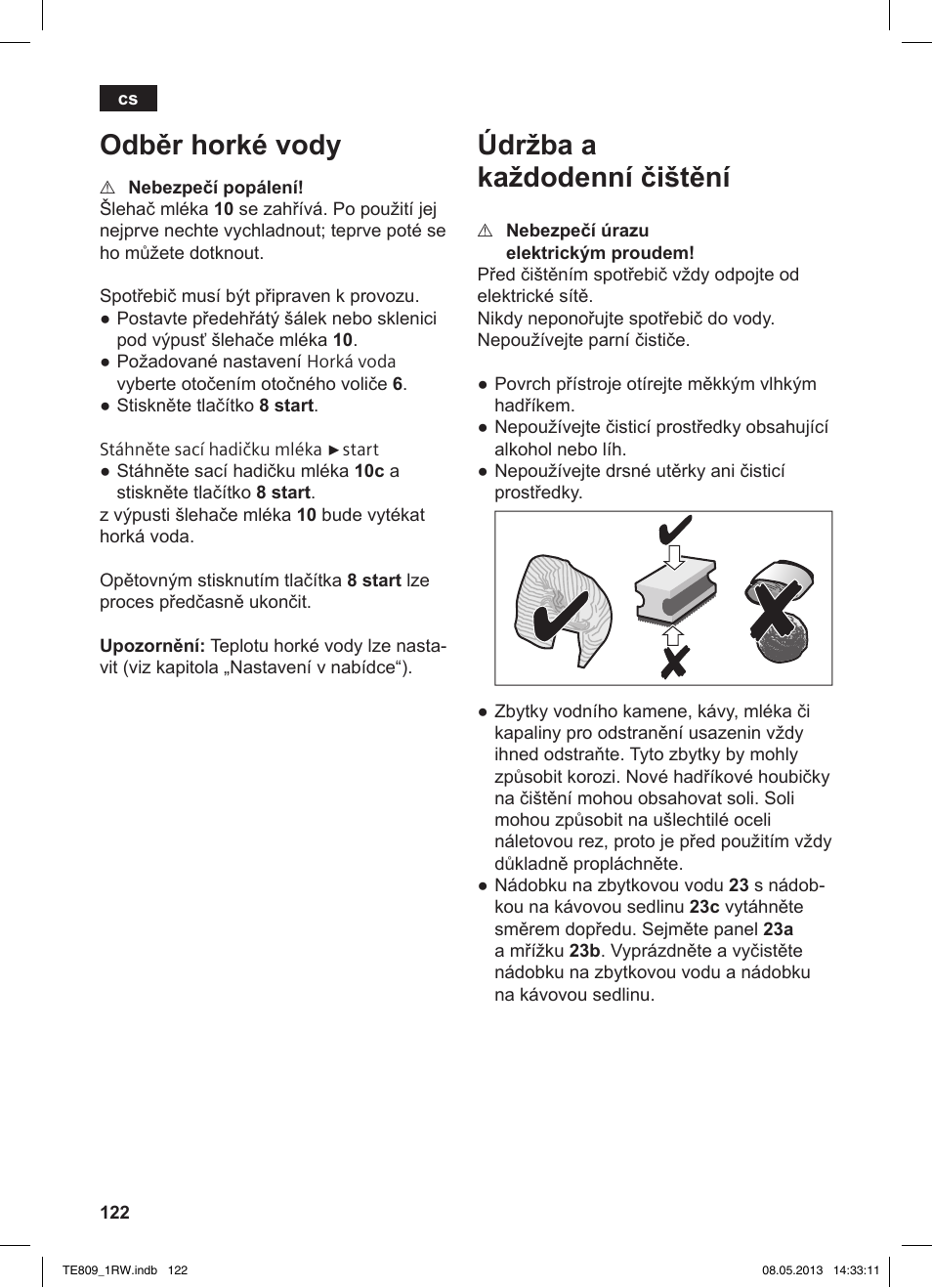 Odběr horké vody, Údržba a každodenní čištění | Siemens TE809201RW User Manual | Page 126 / 172