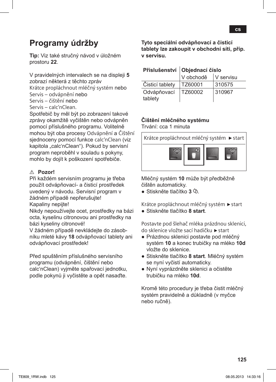 Programy údržby | Siemens TE809201RW User Manual | Page 129 / 172