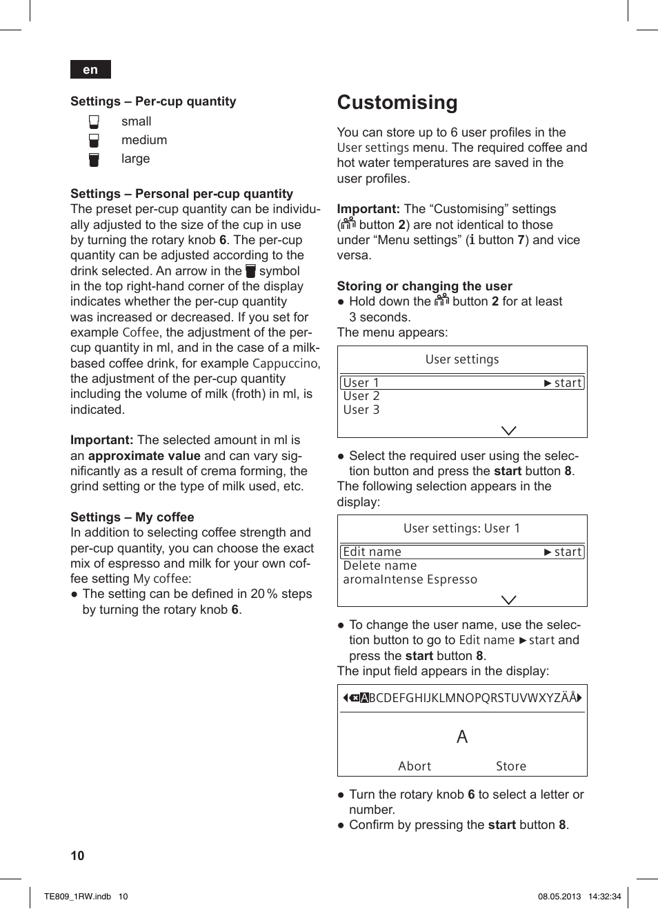 Customising | Siemens TE809201RW User Manual | Page 14 / 172