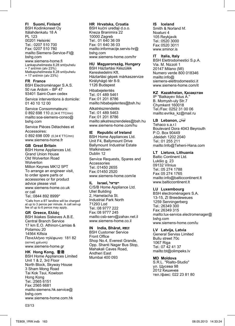 Siemens TE809201RW User Manual | Page 167 / 172