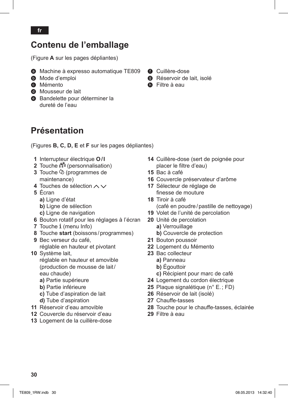 Présentation, Contenu de l’emballage | Siemens TE809201RW User Manual | Page 34 / 172