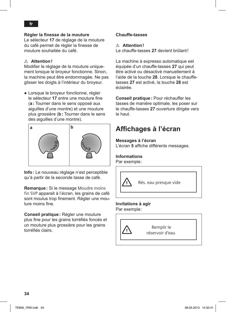 Affi chages à l’écran | Siemens TE809201RW User Manual | Page 38 / 172