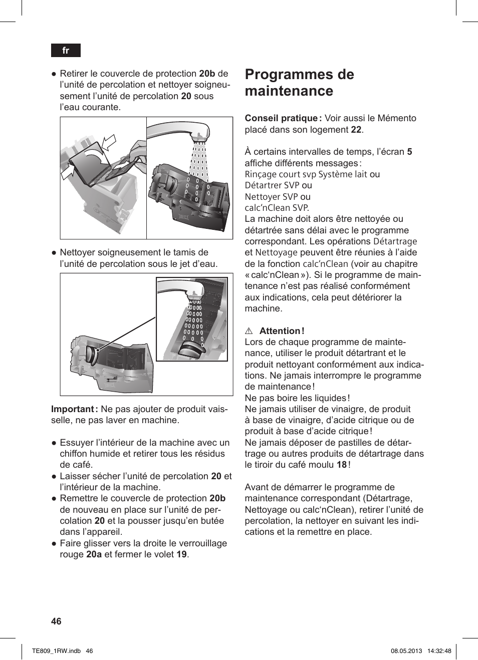 Programmes de maintenance | Siemens TE809201RW User Manual | Page 50 / 172