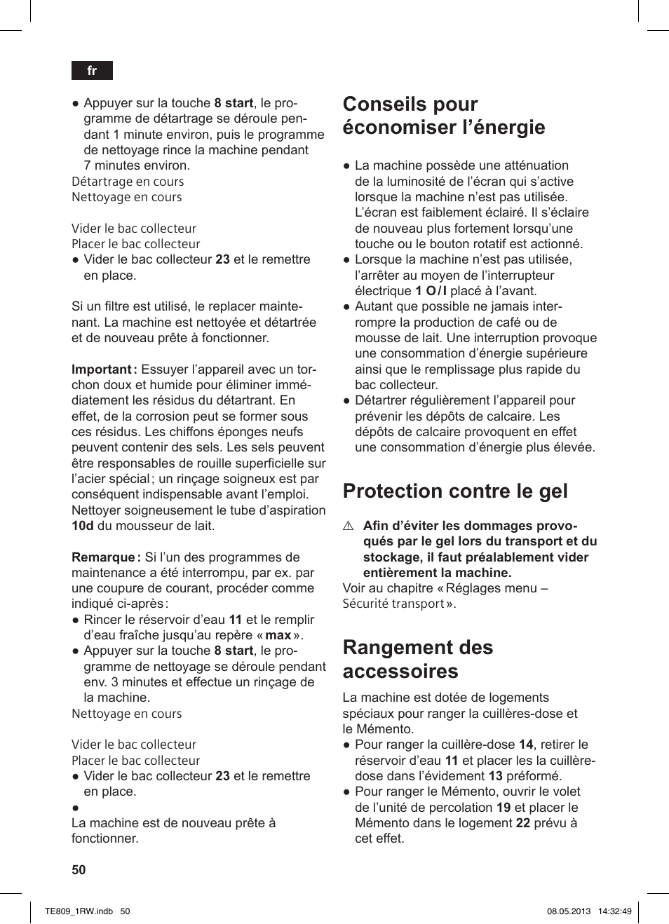 Conseils pour économiser l’énergie, Protection contre le gel, Rangement des accessoires | Siemens TE809201RW User Manual | Page 54 / 172