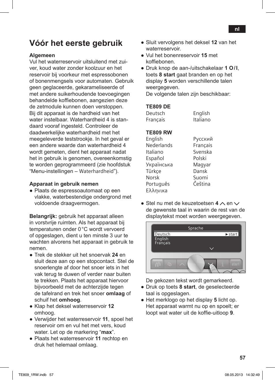 Vóór het eerste gebruik | Siemens TE809201RW User Manual | Page 61 / 172