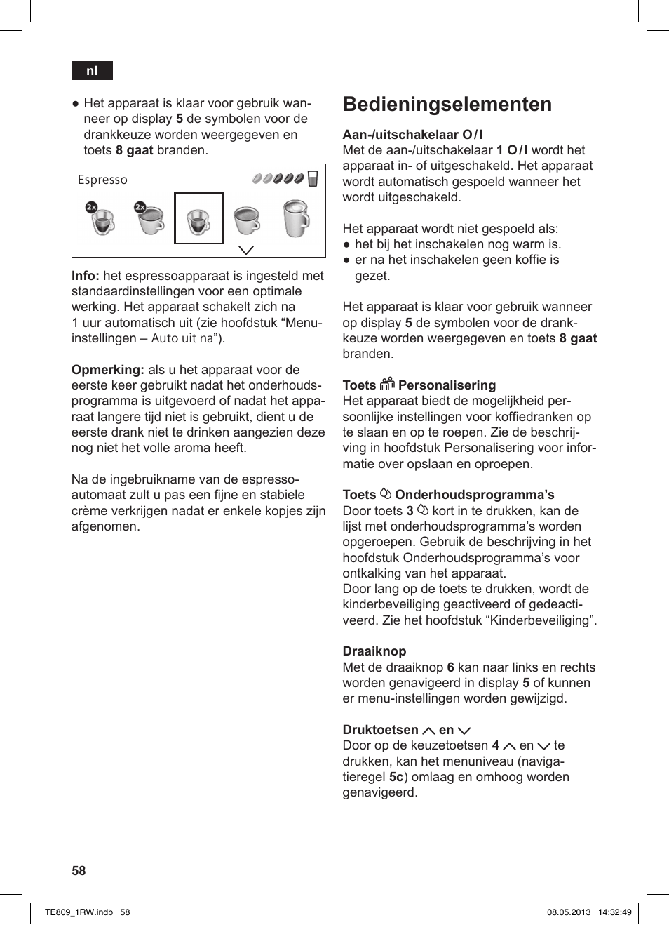 Bedieningselementen | Siemens TE809201RW User Manual | Page 62 / 172