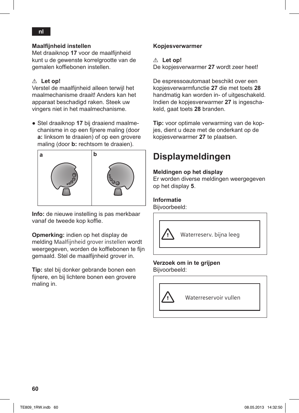 Displaymeldingen | Siemens TE809201RW User Manual | Page 64 / 172