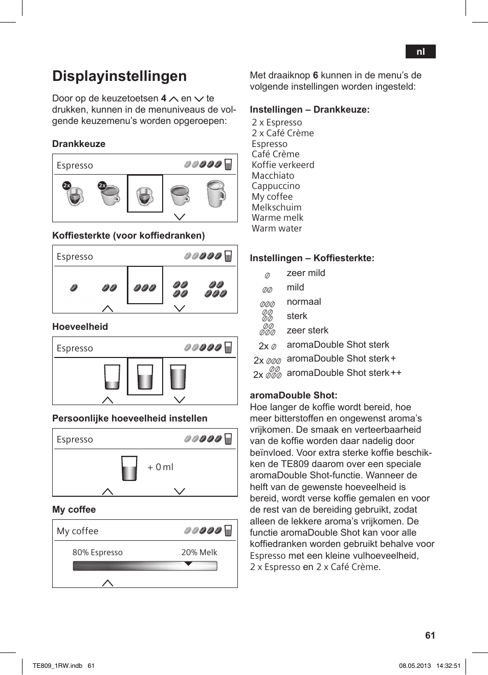 Displayinstellingen | Siemens TE809201RW User Manual | Page 65 / 172