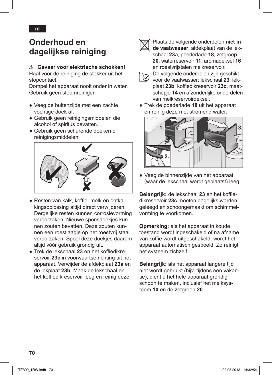 Onderhoud en dagelijkse reiniging | Siemens TE809201RW User Manual | Page 74 / 172