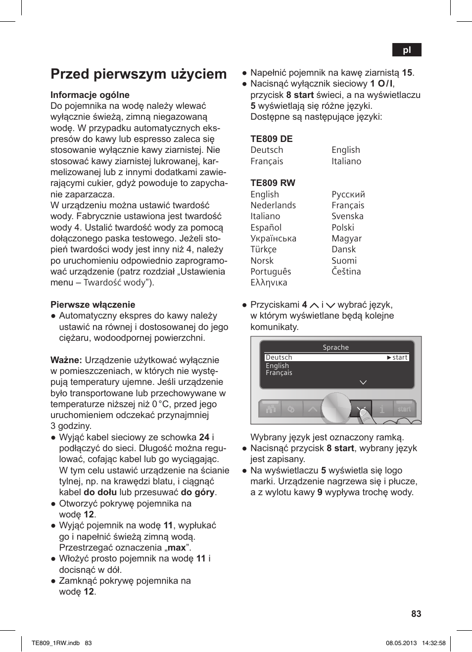 Przed pierwszym użyciem | Siemens TE809201RW User Manual | Page 87 / 172