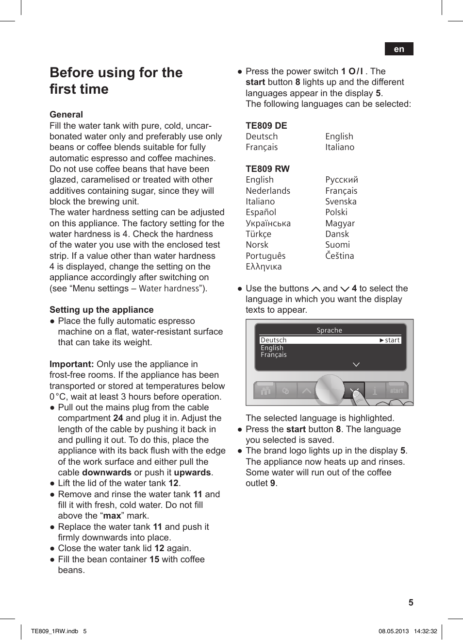 Before using for the fi rst time | Siemens TE809201RW User Manual | Page 9 / 172