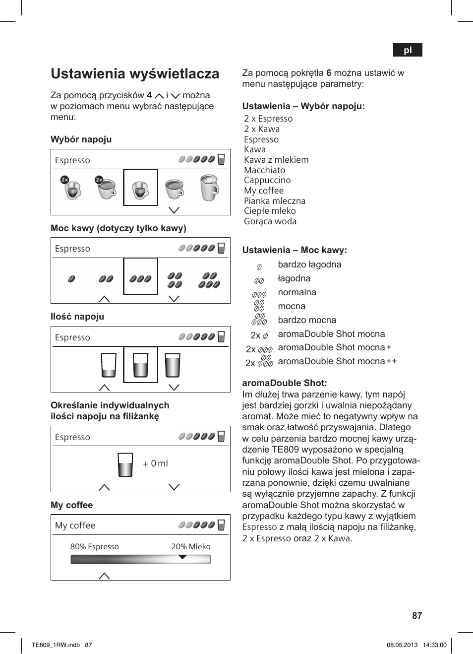 Ustawienia wyświetlacza | Siemens TE809201RW User Manual | Page 91 / 172