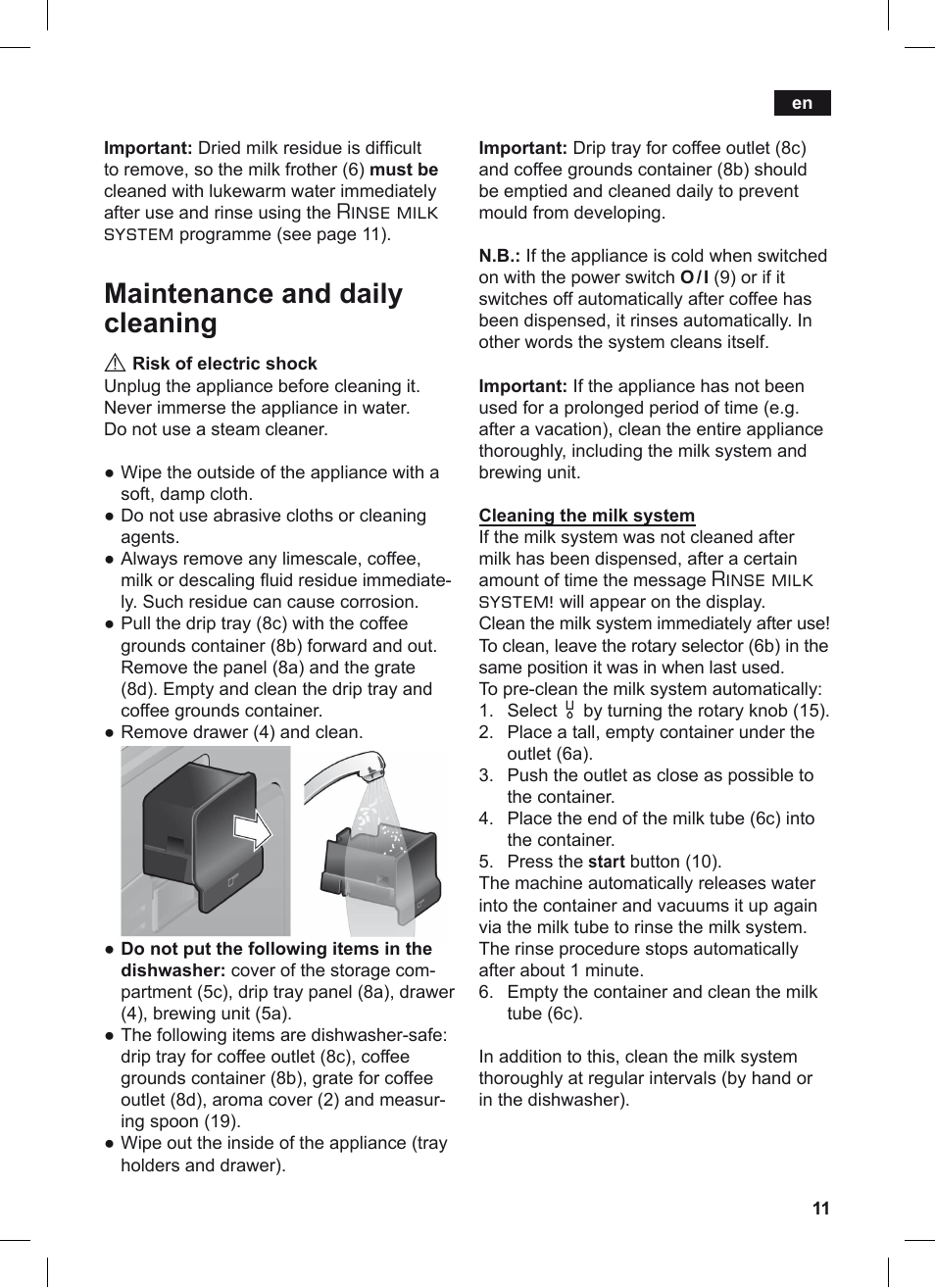 Maintenance and daily cleaning, Rinse milk system | Siemens TE506209RW User Manual | Page 15 / 124