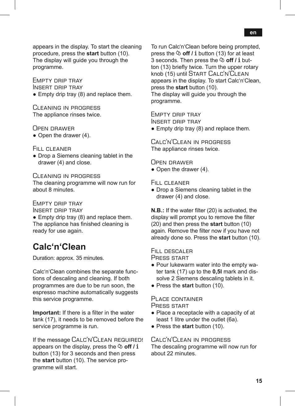 Calc‘n‘clean | Siemens TE506209RW User Manual | Page 19 / 124