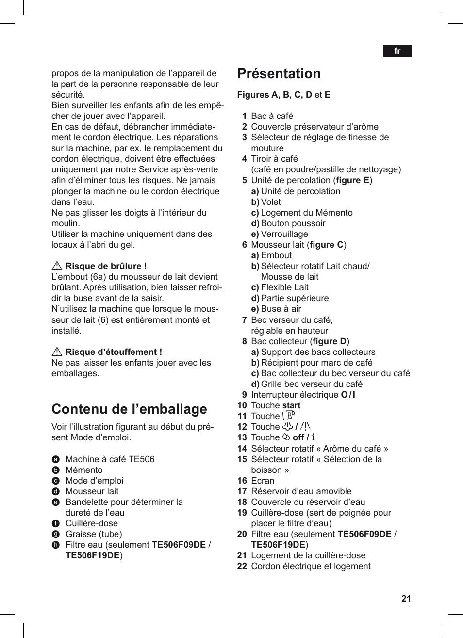 Présentation, Contenu de l’emballage | Siemens TE506209RW User Manual | Page 25 / 124