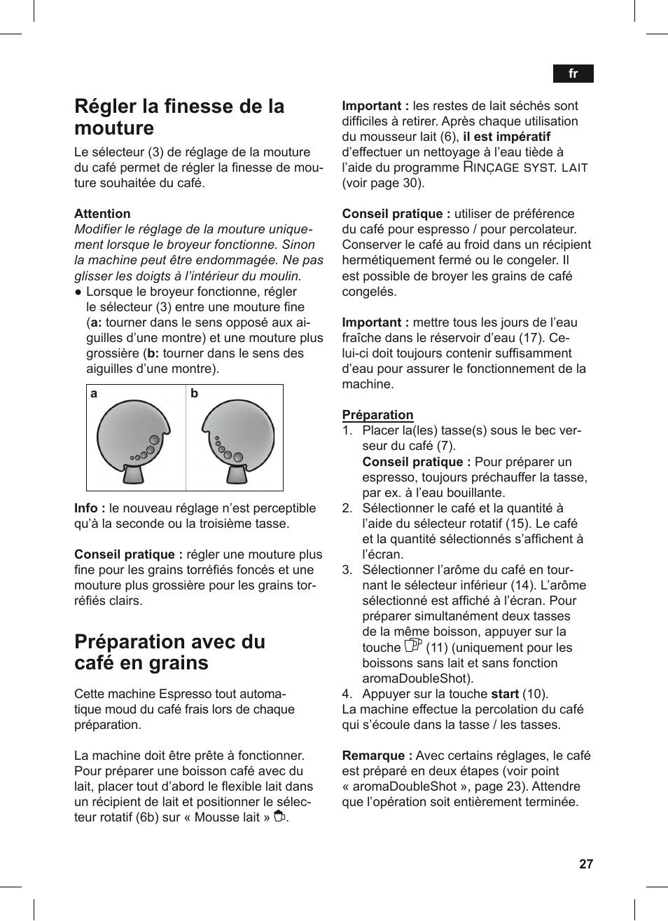 Régler la inesse de la mouture, Préparation avec du café en grains, Rinçage syst. lait | Siemens TE506209RW User Manual | Page 31 / 124