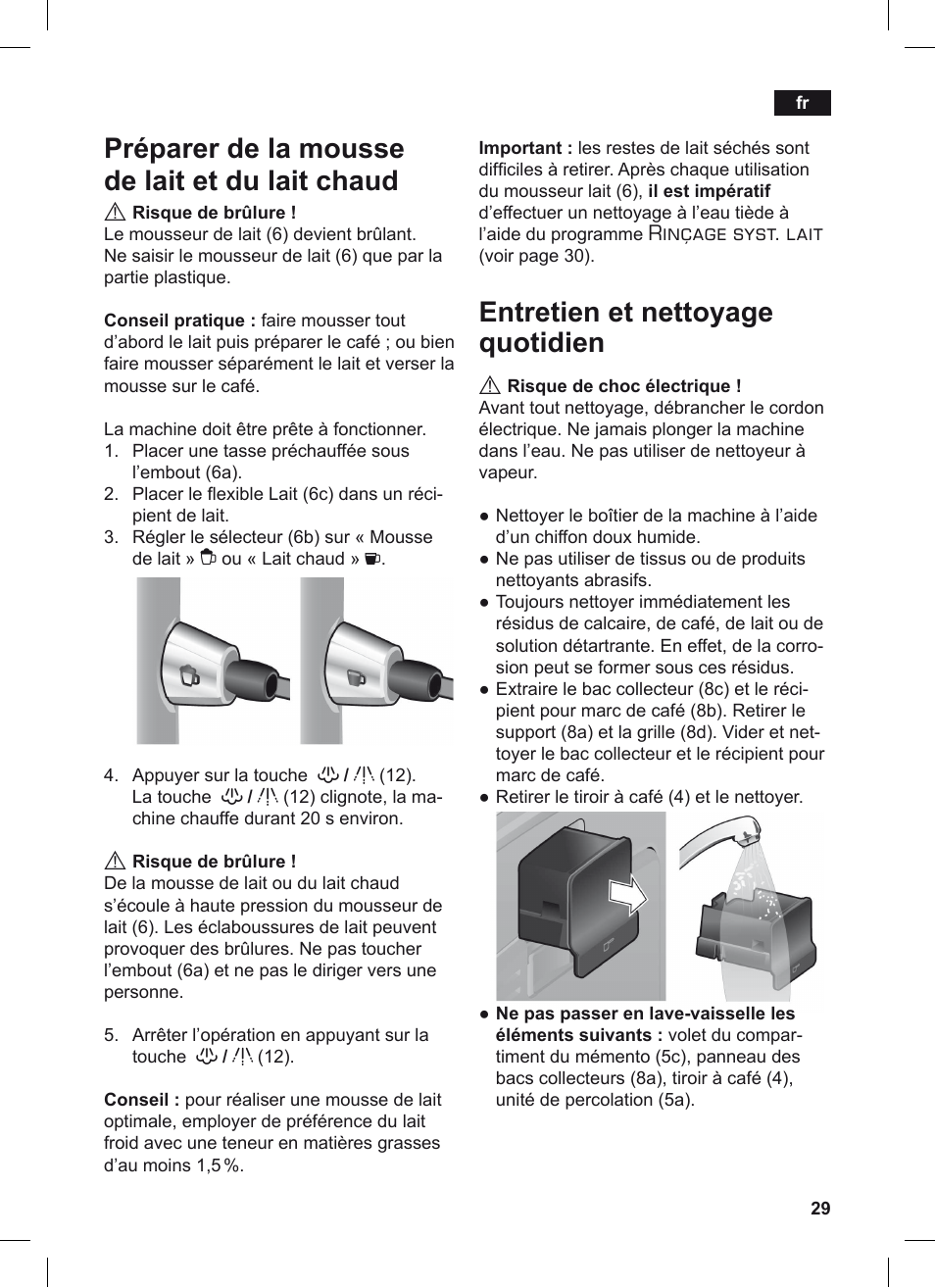 Préparer de la mousse de lait et du lait chaud, Entretien et nettoyage quotidien | Siemens TE506209RW User Manual | Page 33 / 124