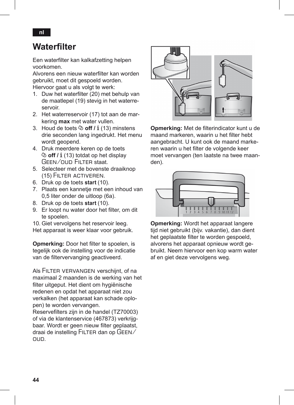 Wateri lter, Geen/oud filter, Filter activeren | Filter vervangen, Filter, Geen/ oud | Siemens TE506209RW User Manual | Page 48 / 124