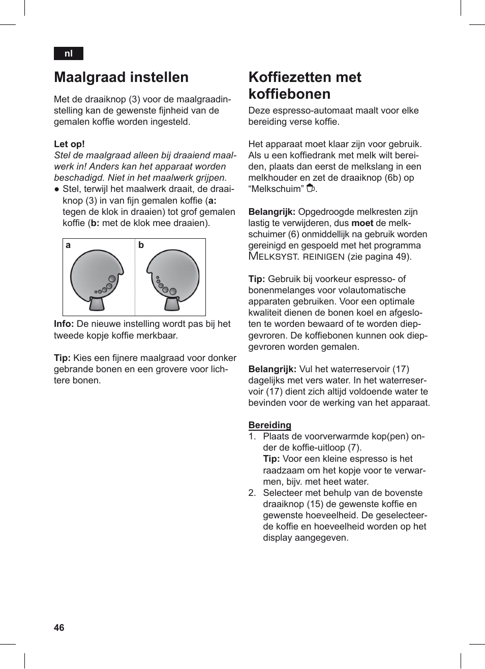 Maalgraad instellen, Kofiezetten met kofiebonen, Melksyst. reinigen | Siemens TE506209RW User Manual | Page 50 / 124