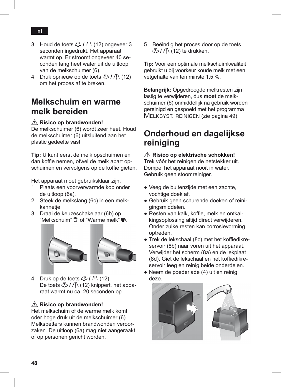 Melkschuim en warme melk bereiden, Onderhoud en dagelijkse reiniging | Siemens TE506209RW User Manual | Page 52 / 124