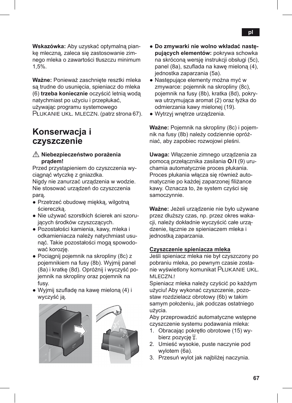 Konserwacja i czyszczenie, Płukanie ukł. mleczn | Siemens TE506209RW User Manual | Page 71 / 124