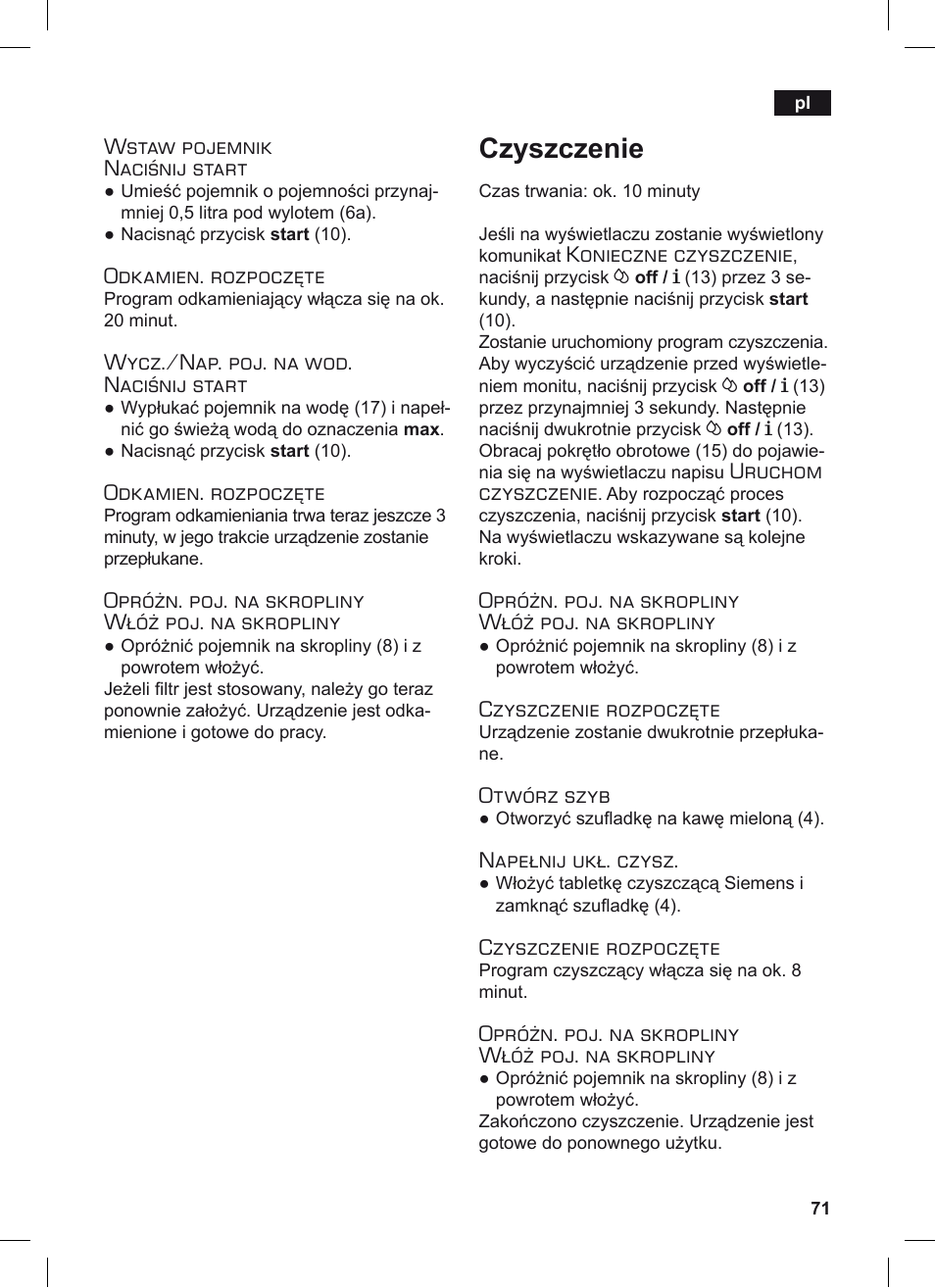 Czyszczenie | Siemens TE506209RW User Manual | Page 75 / 124