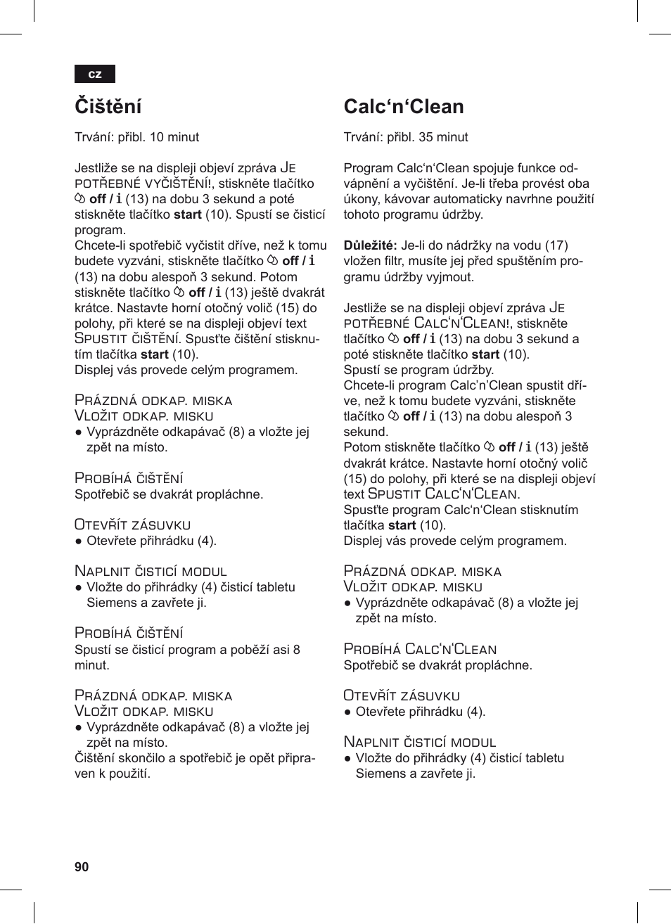 Čištění, Calc‘n‘clean | Siemens TE506209RW User Manual | Page 94 / 124