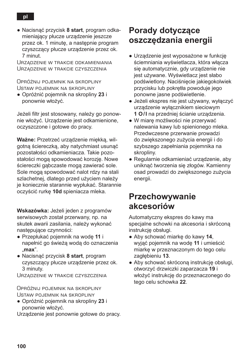 Porady dotyczące oszczędzania energii, Przechowywanie akcesoriów | Siemens TE803209RW User Manual | Page 104 / 168