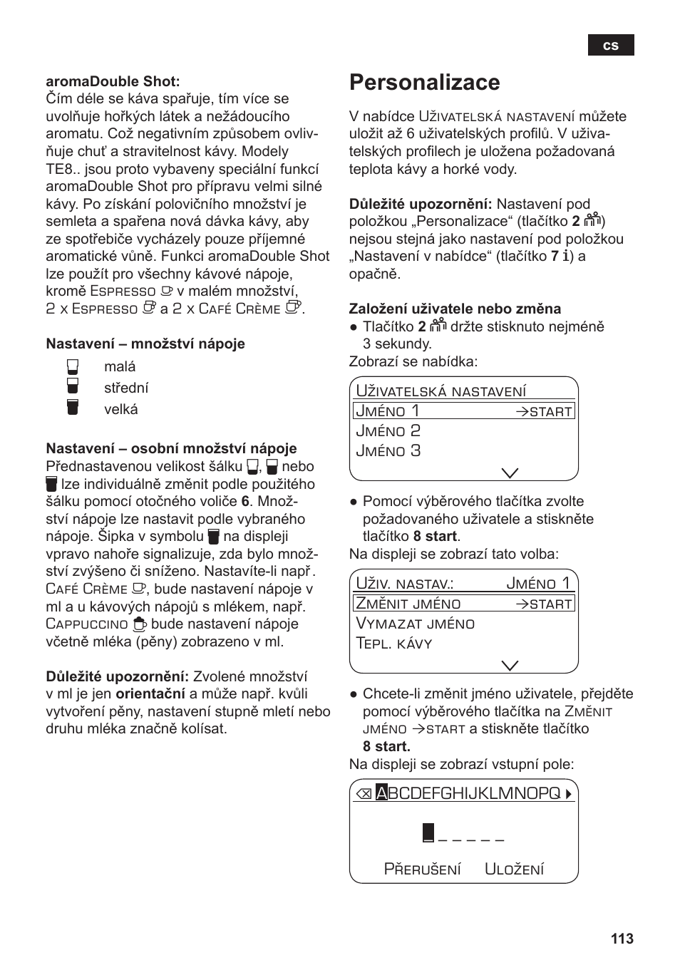 Personalizace | Siemens TE803209RW User Manual | Page 117 / 168