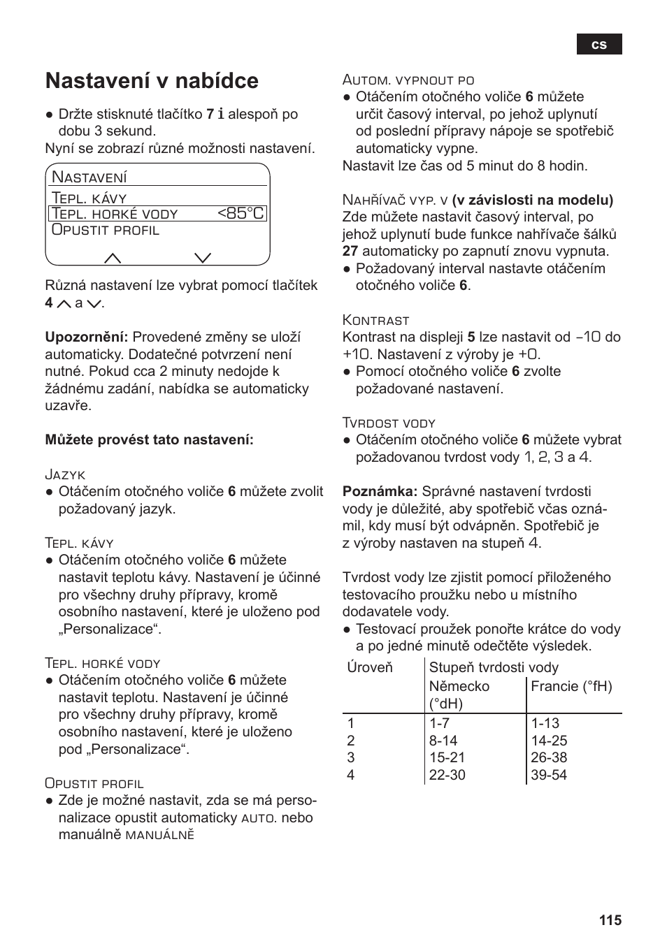 Nastavení v nabídce | Siemens TE803209RW User Manual | Page 119 / 168