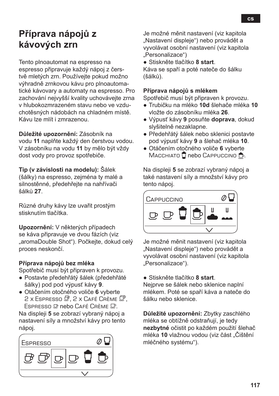 Příprava nápojů z kávových zrn | Siemens TE803209RW User Manual | Page 121 / 168