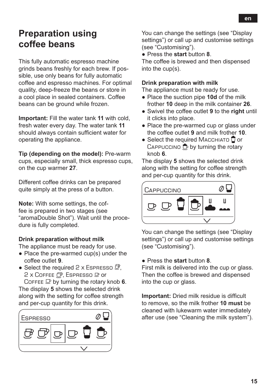 Preparation using coffee beans | Siemens TE803209RW User Manual | Page 19 / 168