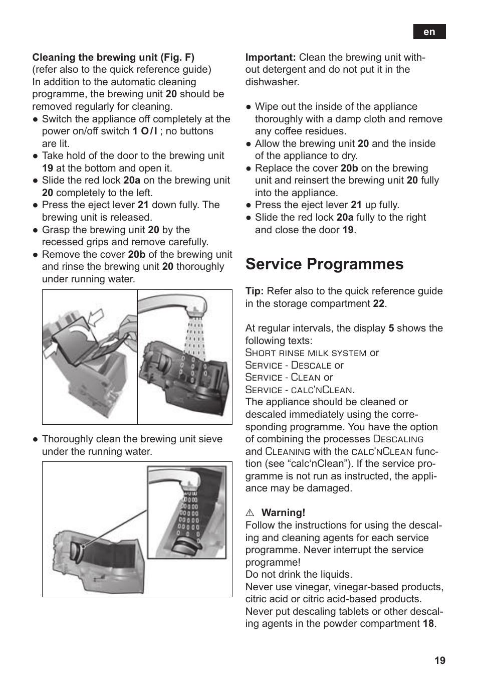 Service programmes | Siemens TE803209RW User Manual | Page 23 / 168