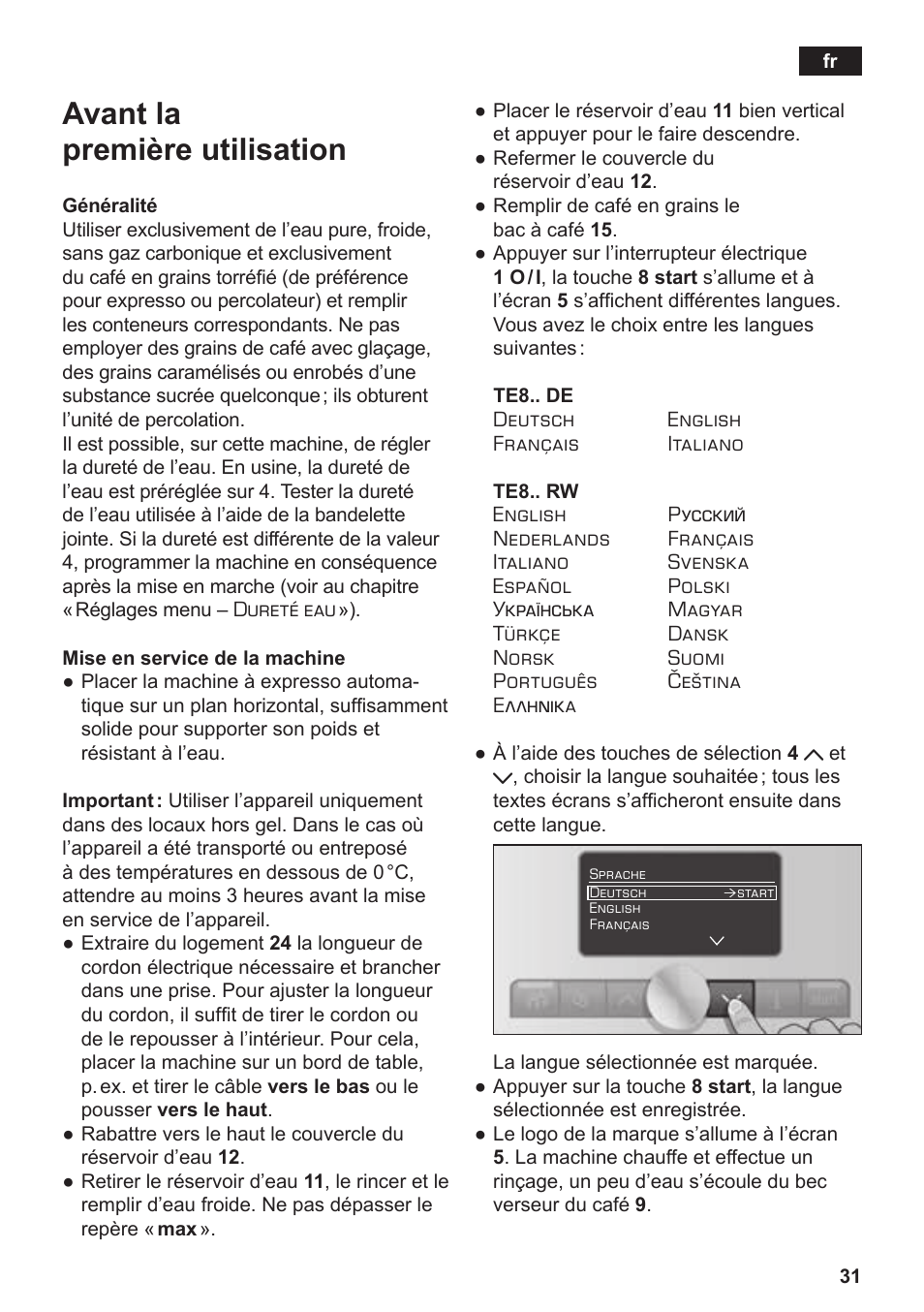 Avant la première utilisation | Siemens TE803209RW User Manual | Page 35 / 168