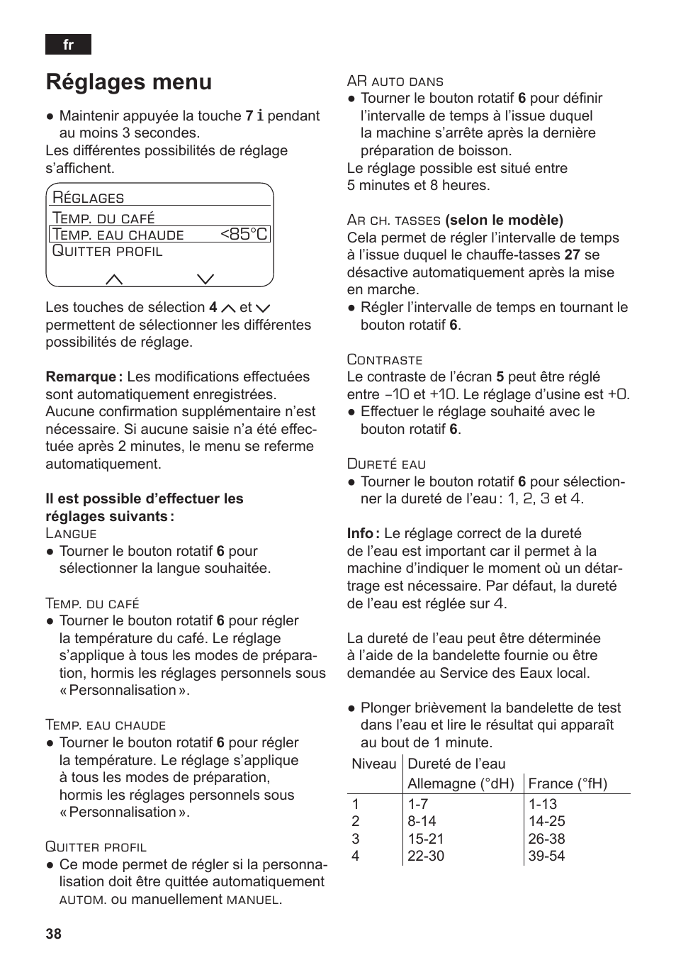 Réglages menu | Siemens TE803209RW User Manual | Page 42 / 168