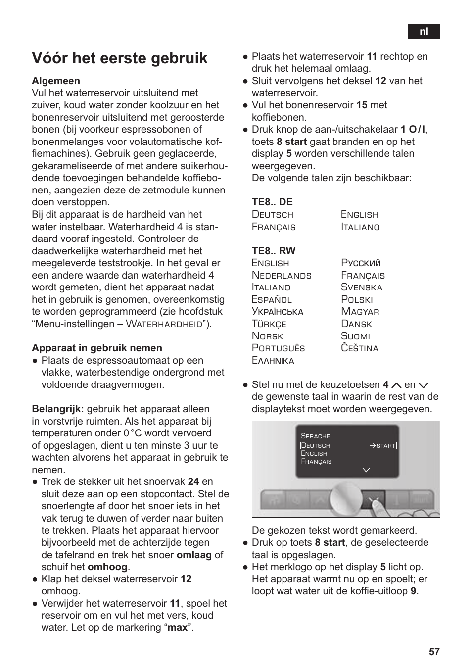 Vóór het eerste gebruik | Siemens TE803209RW User Manual | Page 61 / 168