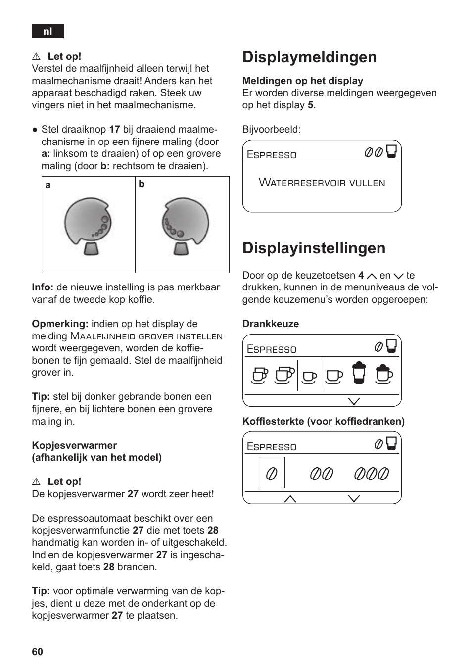 Displaymeldingen, Displayinstellingen | Siemens TE803209RW User Manual | Page 64 / 168