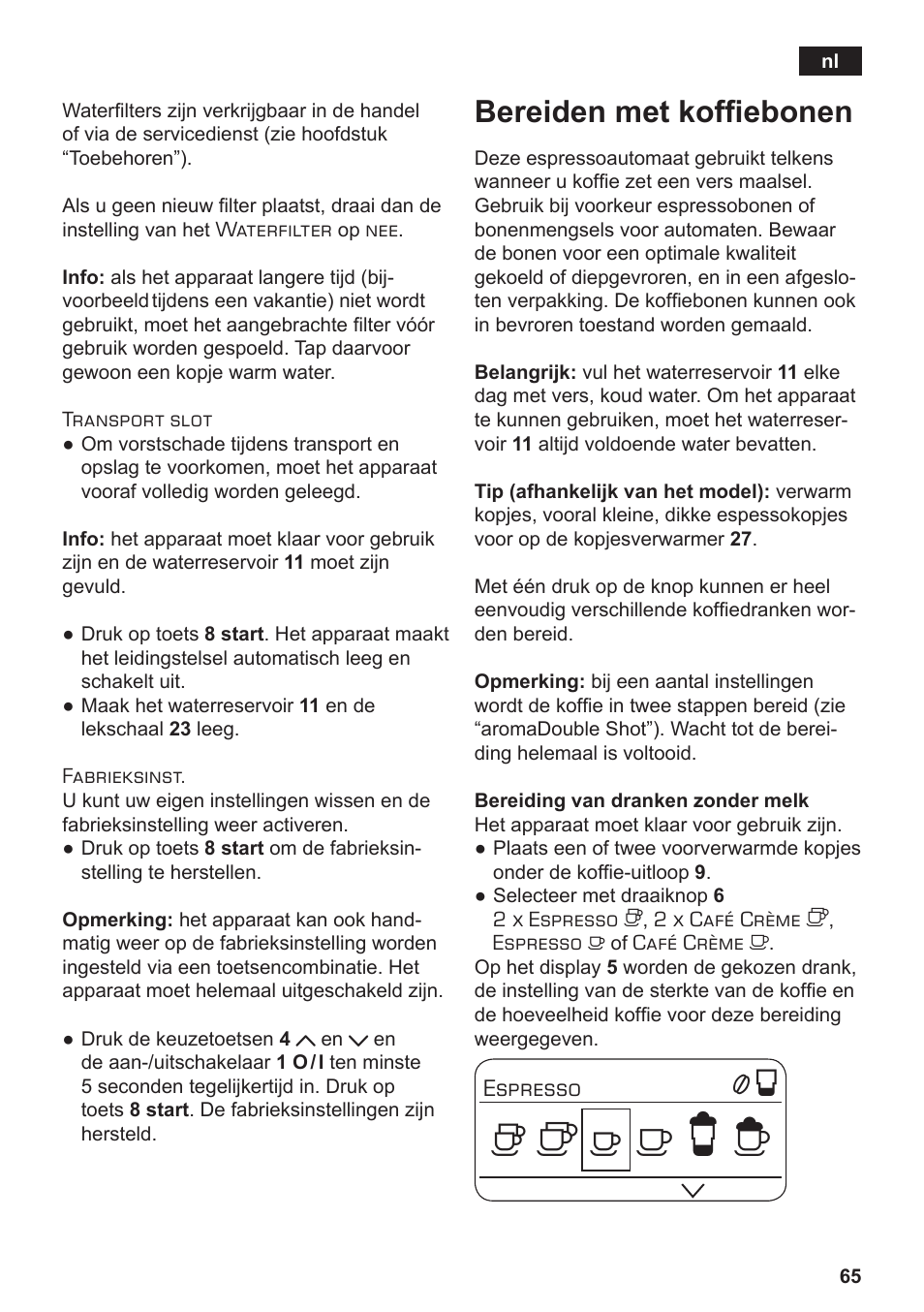 Bereiden met koffiebonen | Siemens TE803209RW User Manual | Page 69 / 168