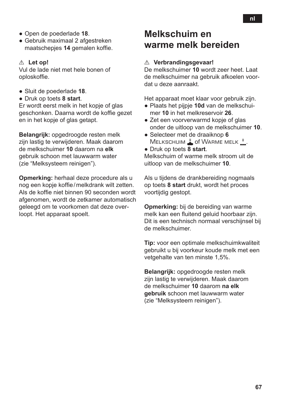 Melkschuim en warme melk bereiden | Siemens TE803209RW User Manual | Page 71 / 168