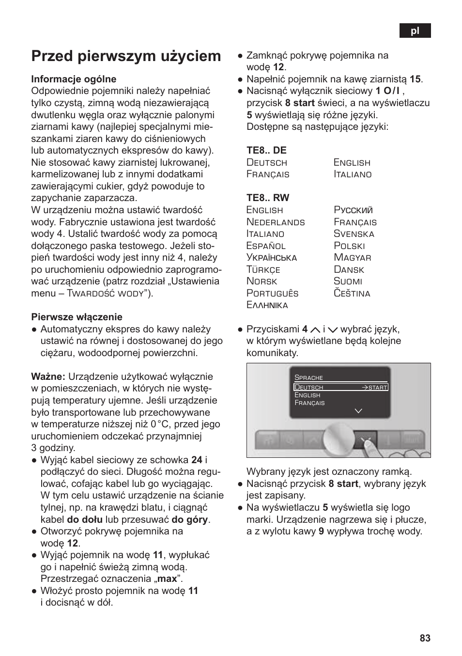 Przed pierwszym użyciem | Siemens TE803209RW User Manual | Page 87 / 168