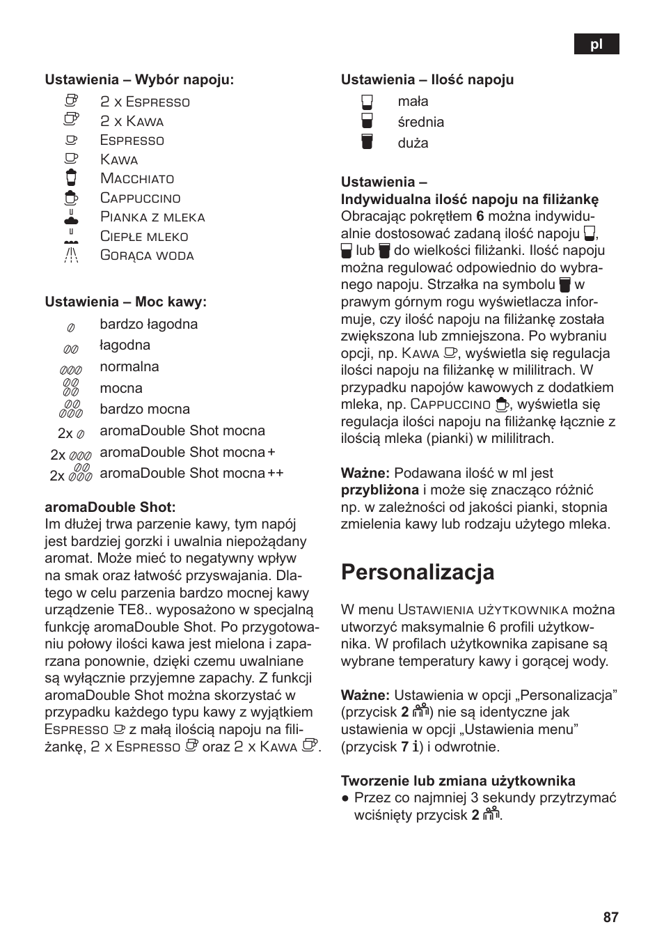 Personalizacja | Siemens TE803209RW User Manual | Page 91 / 168